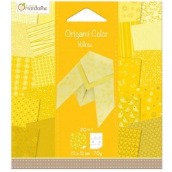 Pacchetto di 20 Fogli Avenue Mandarine Carta Origami Color 20 fogli 12 x 12 cm 70g, Gialla