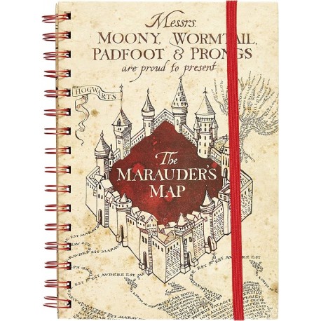 Quaderno a Righe Spiralato A5 con Elastico Harry Potter Mappa del Malandrino