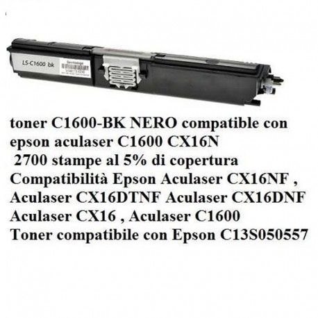 TONER EPSON C1600 BK RIGENERATO NO OEM C13S050557