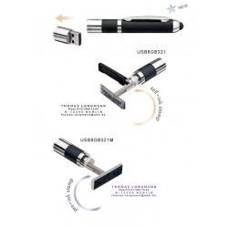 Penna Timbro Nero 3 in 1 Preinchiostrato con pen drive 8 Gb Heri USB8GB321 - Personalizzabile 33x8,7 mm 3 Righe