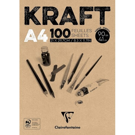 Blocco incollato Kraft marrone A4 100F 90g Clairefontaine