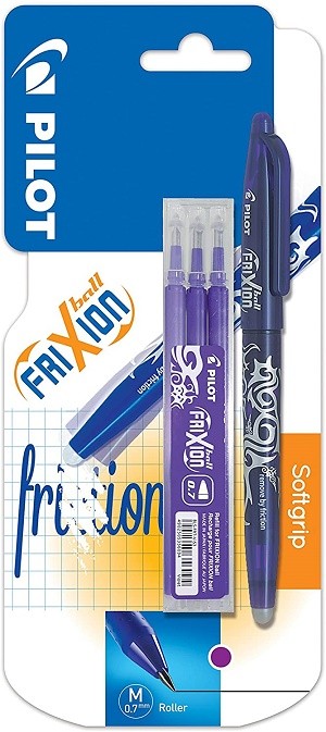 Penna roller con Tappo FriXion a inchiostro gel cancellabile + 3 refil