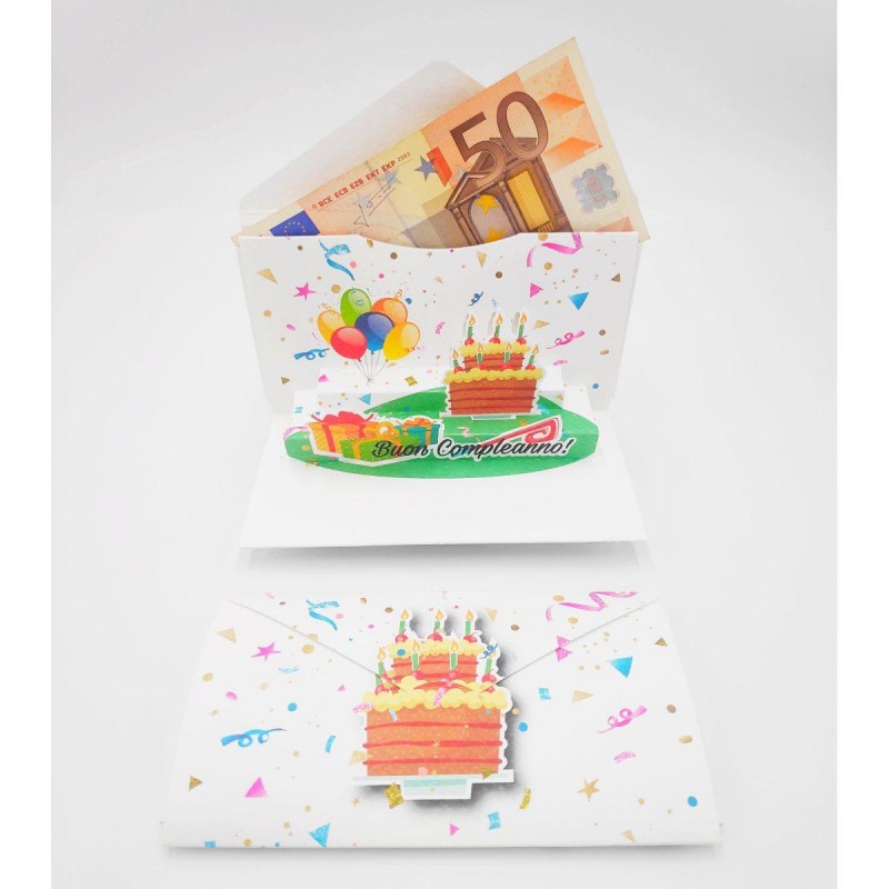 Biglietto Auguri Porta Soldi Origamo Torta Buon Compleanno